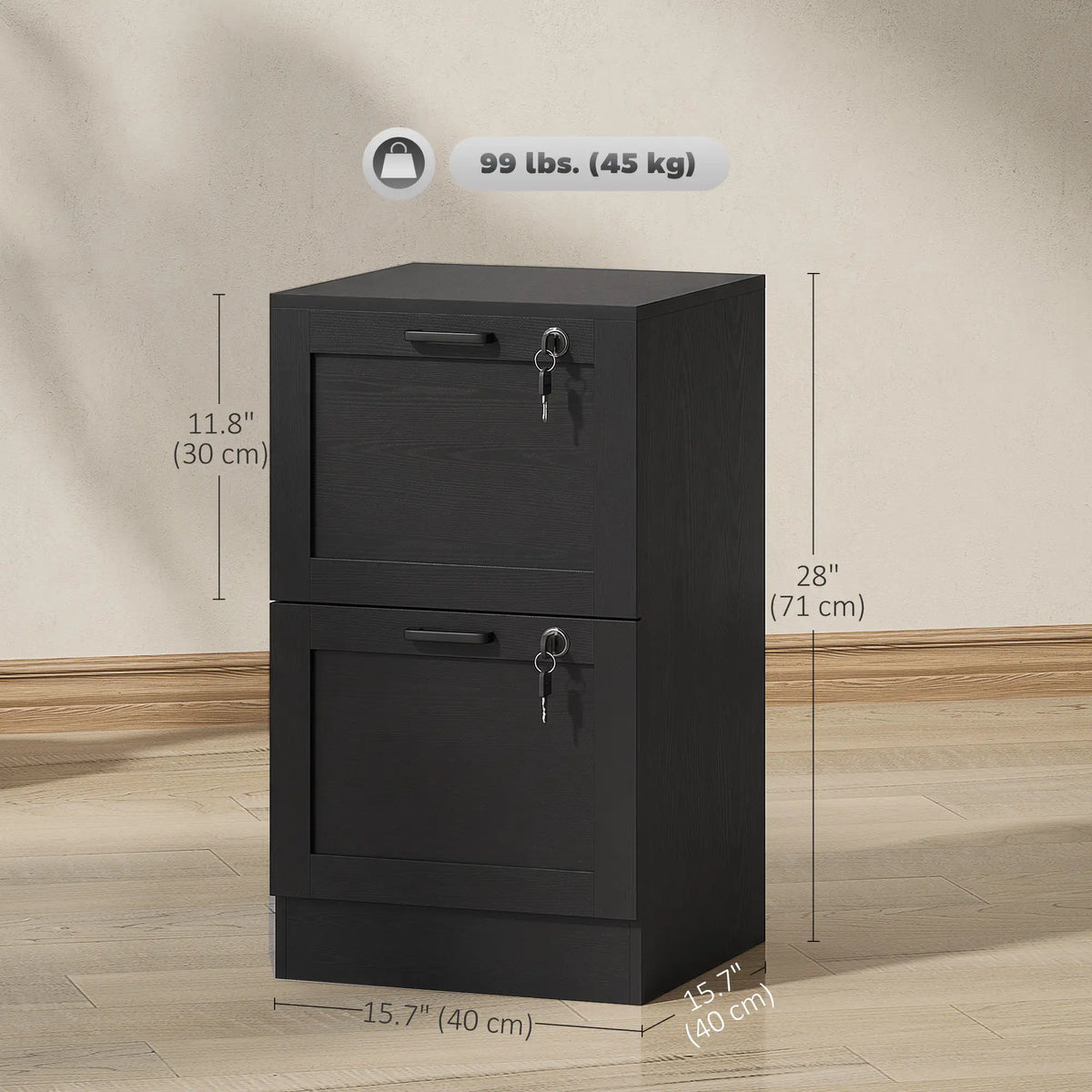 Vertical Filing Cabinet, 2 Drawers, Lock, A4 Letter, Black Office Cabinets & Cupboards at Gallery Canada