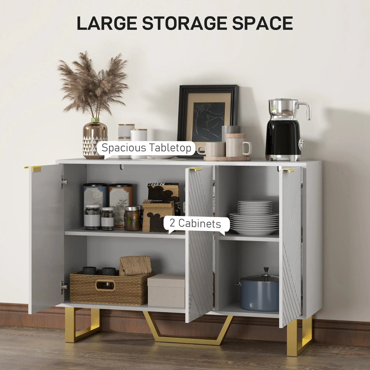 Sideboard Buffet Cabinet, Adjustable Shelves, TV Cabinet for 50 Inch, White Storage Cabinets at Gallery Canada