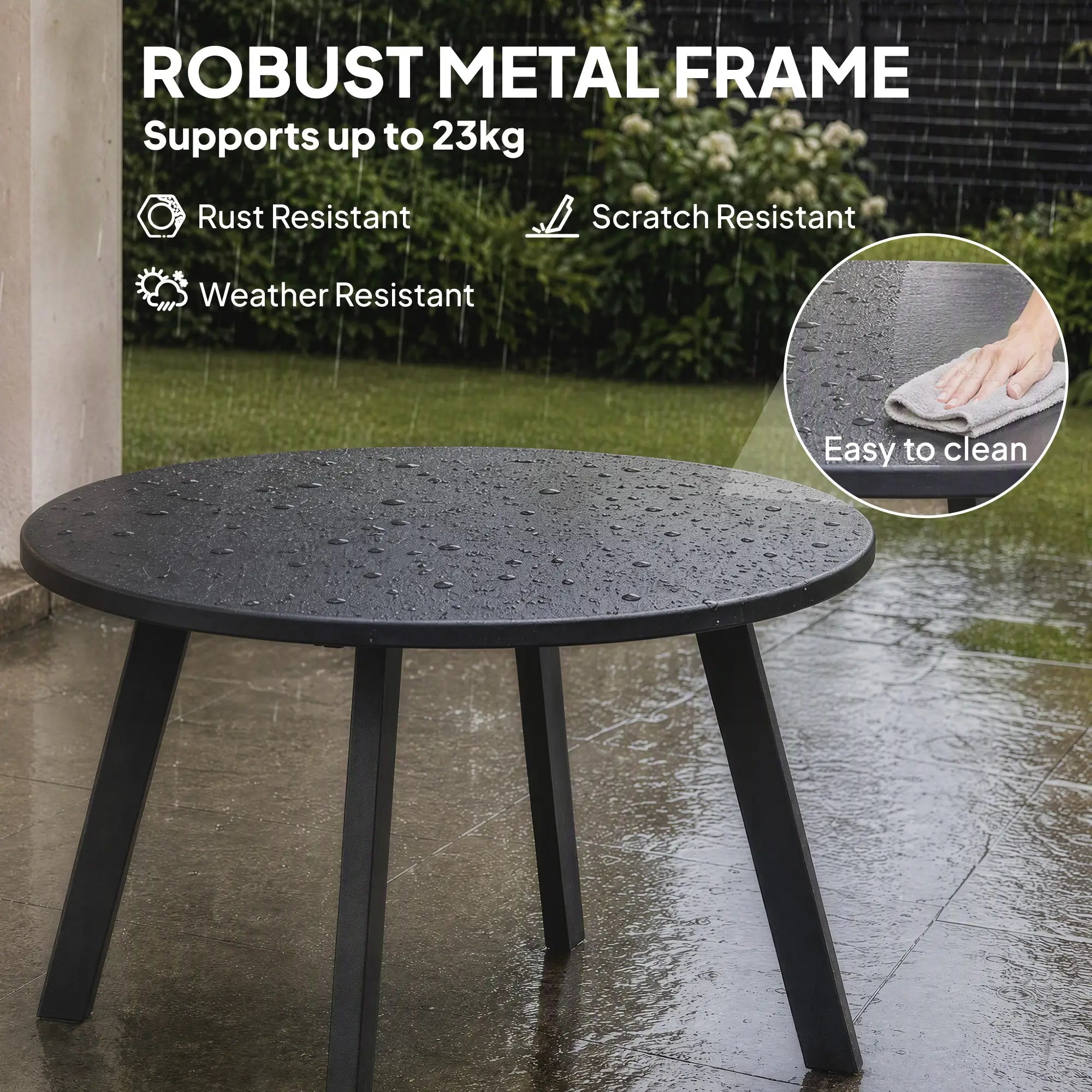 Round Outdoor Side Table, Metal Frame, Non-Slip Foot Pads, Black Patio Side Tables at Gallery Canada