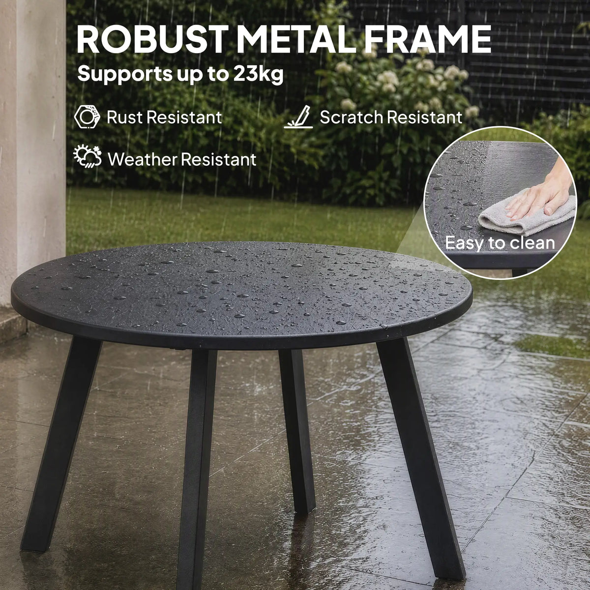 Round Outdoor Side Table, Metal Frame, Non-Slip Foot Pads, Black Patio Side Tables at Gallery Canada