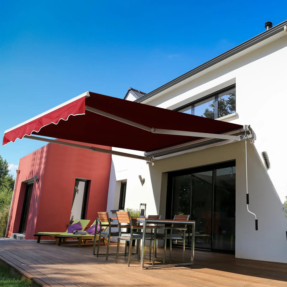 8'x7' Manual Retractable Patio Awning, Sun Shade, Wine Red Deck Awnings at Gallery Canada