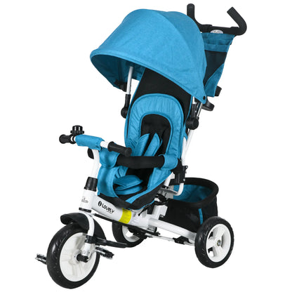 6 in 1 Tricycle for Toddlers, Parent-Push Handle, Blue Tricycles for Kids Blue and White at Gallery Canada