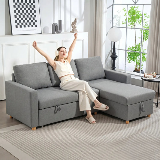83" Sofa Bed, L Shaped Sectional with Storage Chaise, Light Grey Sofas & Reclining Chairs Light Grey at Gallery Canada