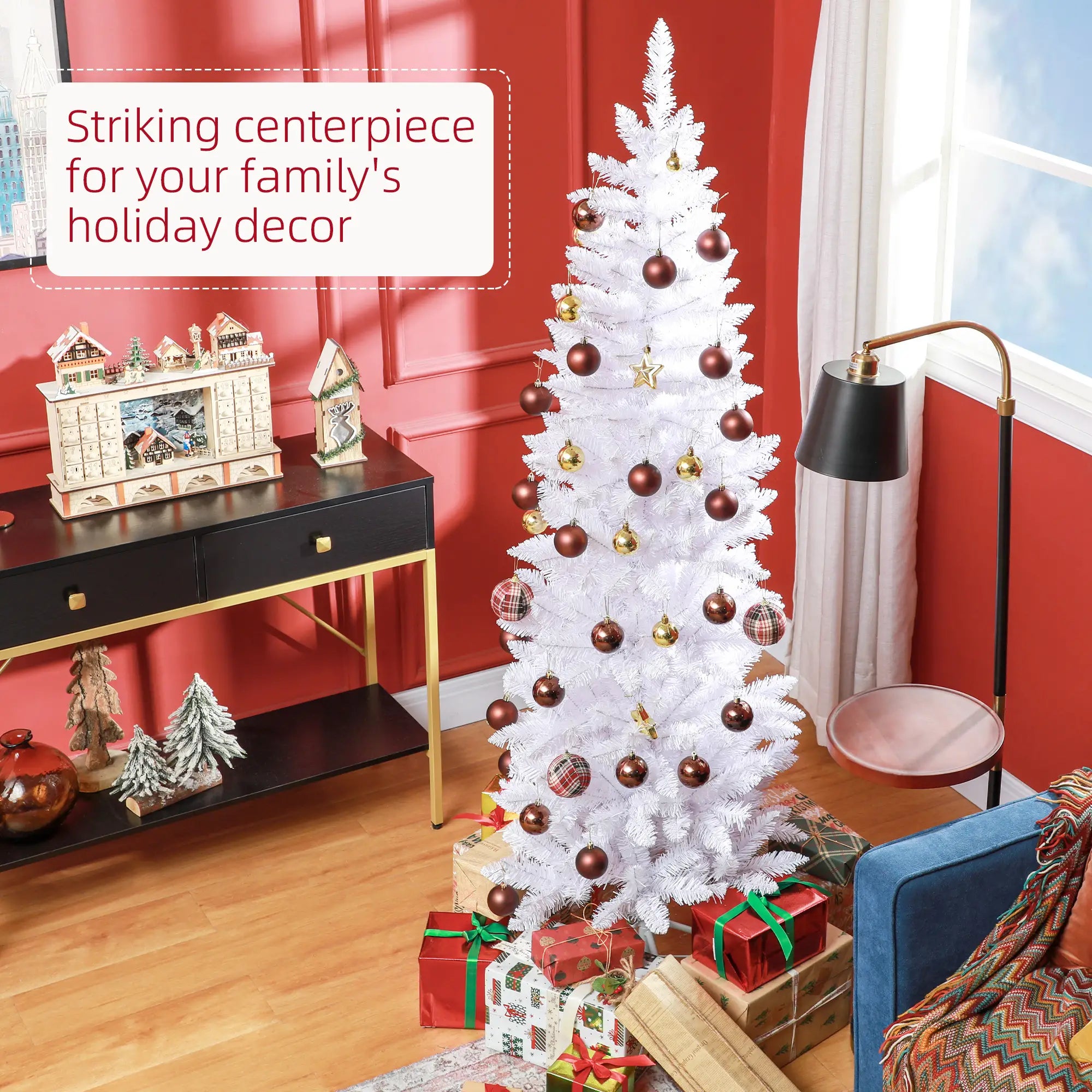 6ft Pencil Artificial Christmas Tree, 479 Branch Tips, Steel Base, White Pencil Christmas Trees at Gallery Canada