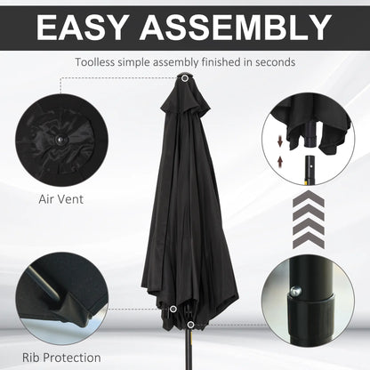 8.5' Round Aluminum Patio Umbrella, Tilt Canopy, 6 Ribs, Black Sun Umbrellas at Gallery Canada