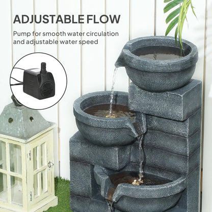 30" Tall Outdoor Water Fountain, LED Lights, 4-Tier Resin Bowls, Grey Water Fountains at Gallery Canada
