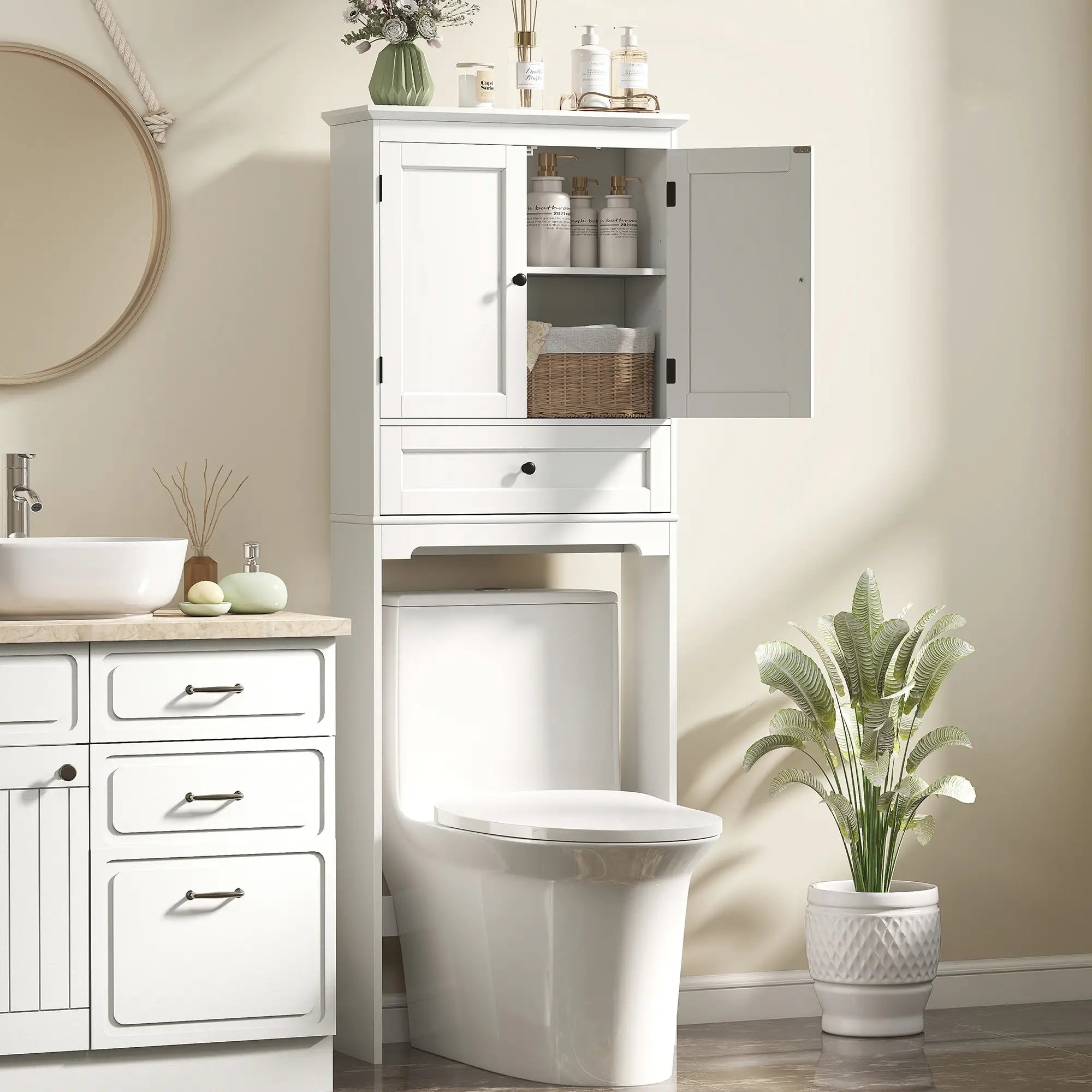 Over The Toilet Storage Cabinet, With Drawer And Adjustable Shelf, White Over The Toilet Storage at Gallery Canada
