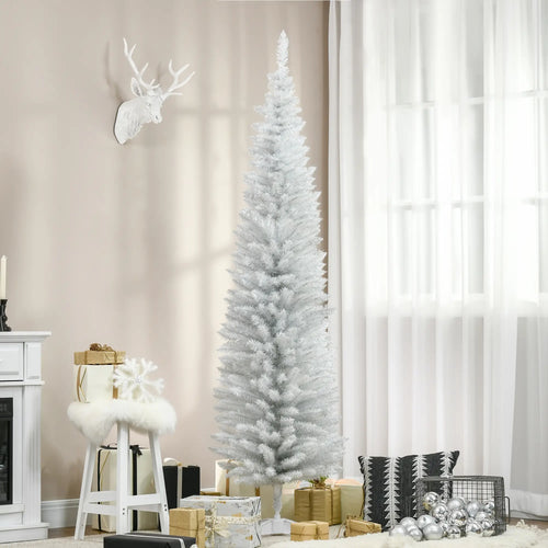 7' Slim Artificial Christmas Tree, Realistic Branches, Sturdy Metal Stand, White