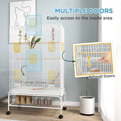 52" Bird Cage With Rolling Stand, Toys, For Budgies Canaries, White Bird Cages at Gallery Canada