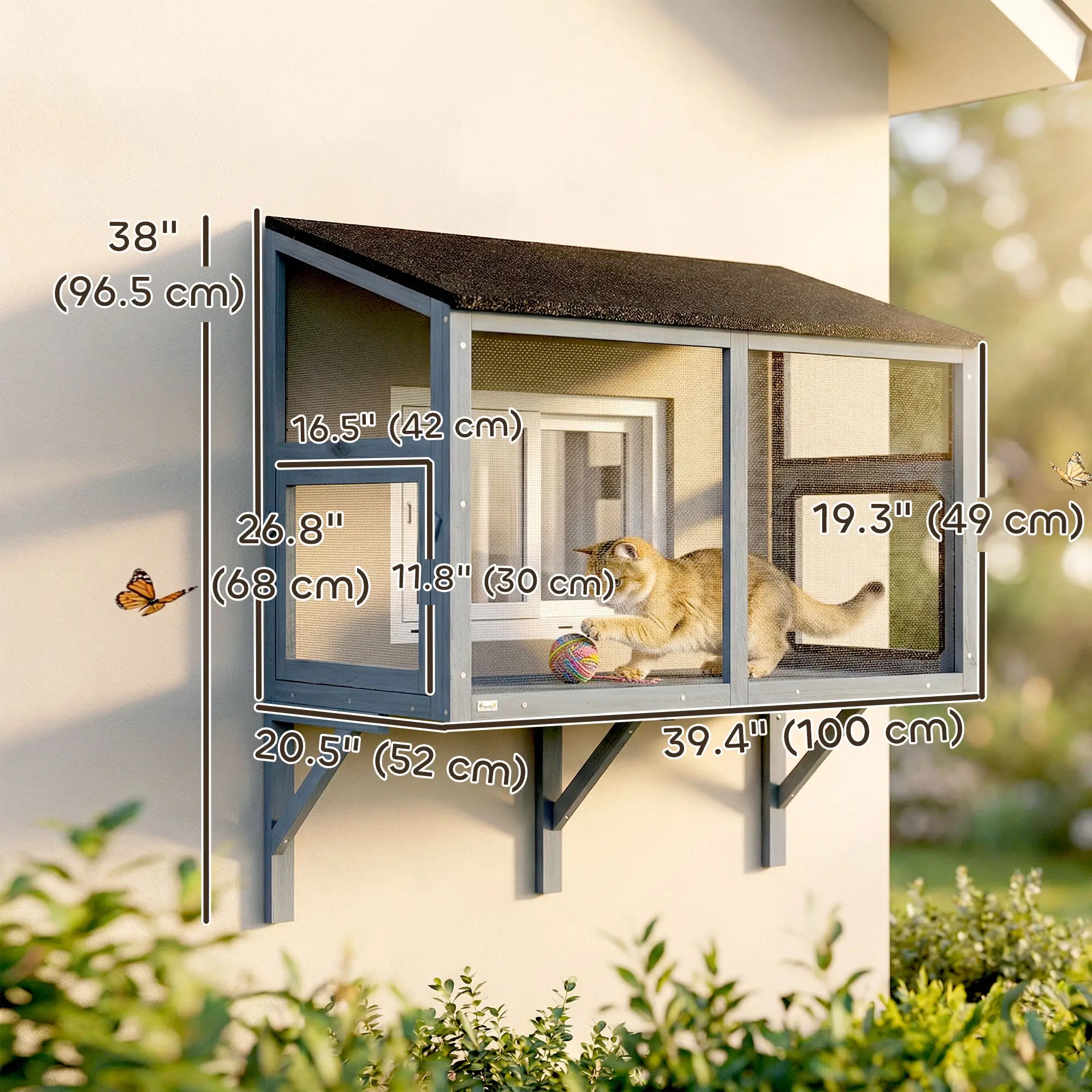 Outdoor Cat Enclosure, Expandable Wooden Cat House, 39.4