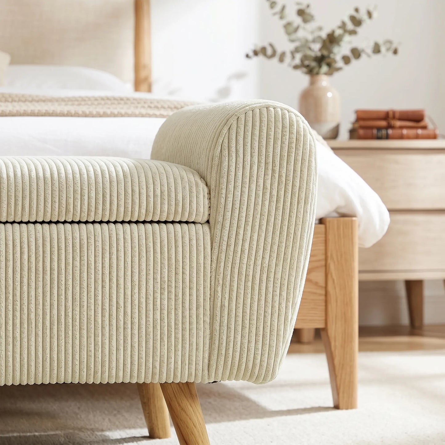 Corduroy Storage Ottoman Bench, 59", Beige Storage Ottomans & Benches at Gallery Canada