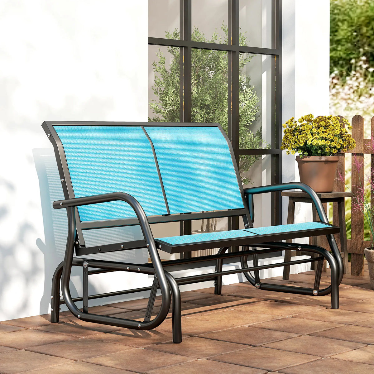 2 Person Outdoor Glider Bench With Steel Frame, Garden Patio Chair, Blue Outdoor Gliders at Gallery Canada