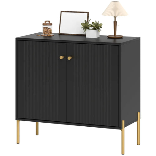 Sideboard, Modern Buffet Cabinet, Coffee Bar with Fluted Doors, Black
