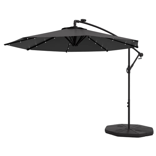 9.5' Offset Patio Umbrella with Solar LED Lights, Dark Grey