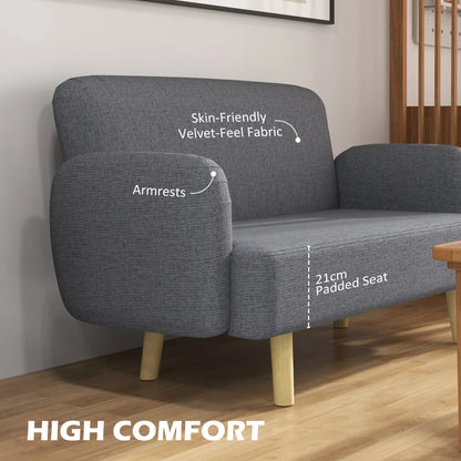 Velvet Fabric 2 Seater Sofa, Small Loveseat 8.3" Thick, Grey 2-Seater Sofas at Gallery Canada