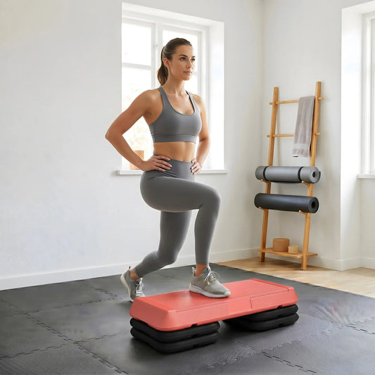 Adjustable Aerobic Stepper, 3-Level 4", 6", 8", 330lbs Capacity, Red Aerobic Equipment Red, Black at Gallery Canada
