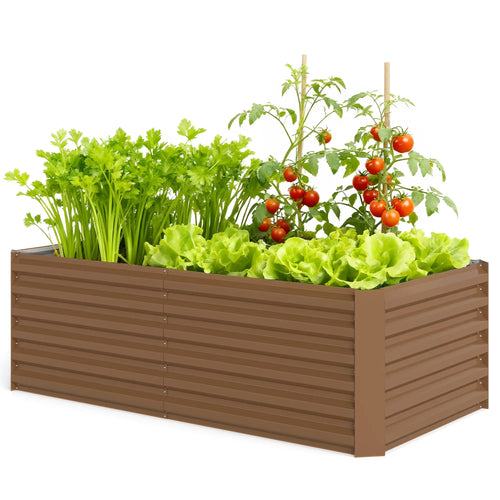 6' x 3' x 2' Raised Garden Bed, Galvanized Planter Box, Brown