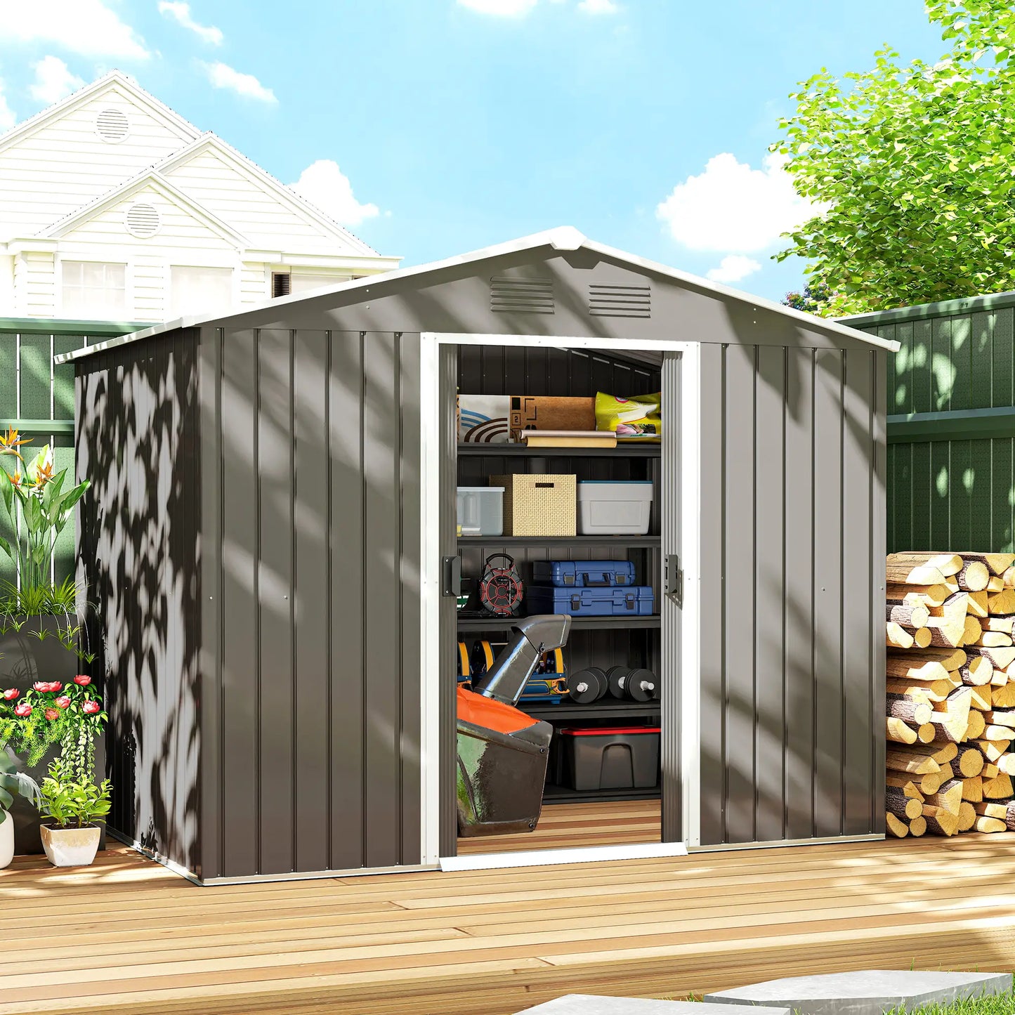 8' x 6' Metal Storage Shed, Lockable Doors, Vents, Light Grey Sheds at Gallery Canada