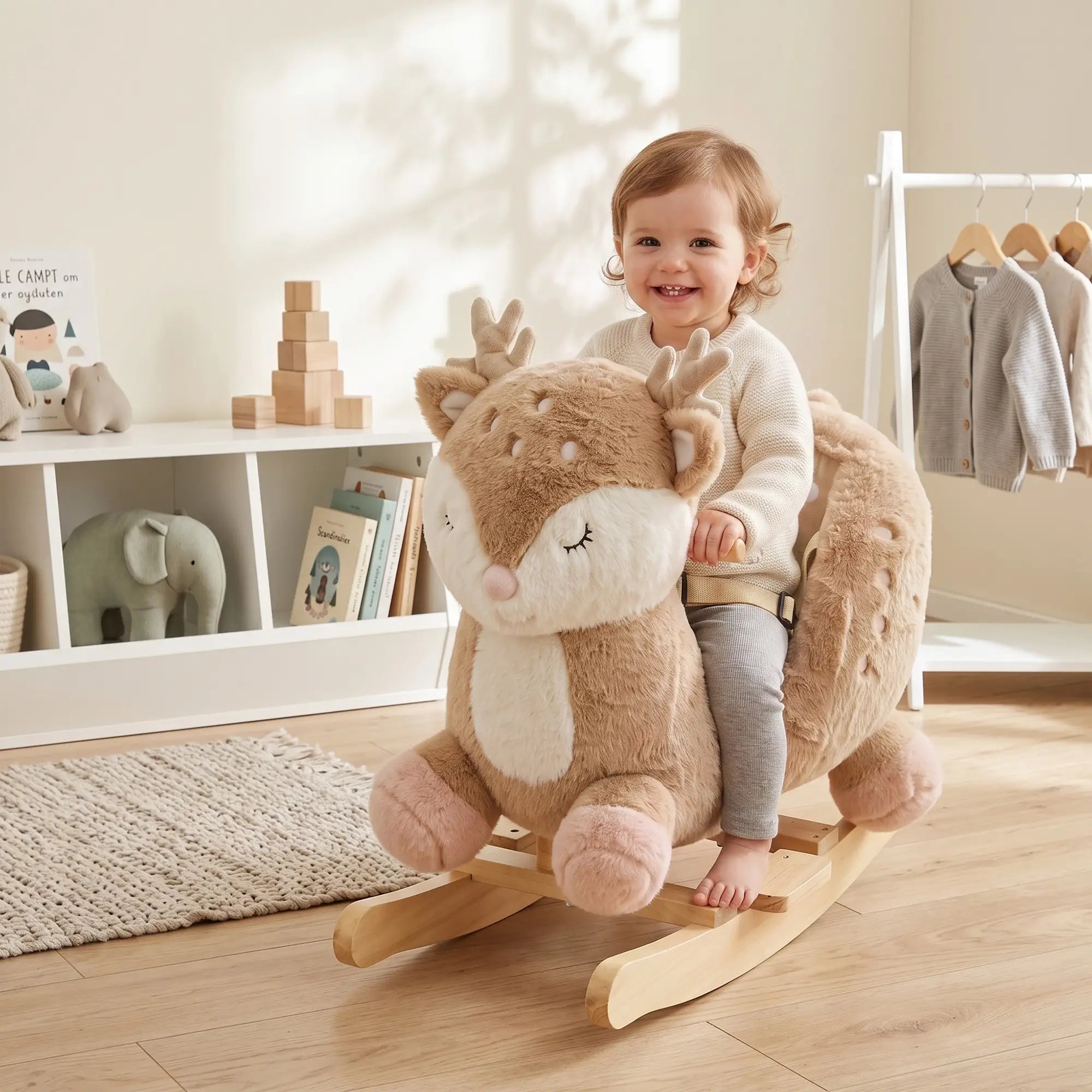 Toddler Rocking Horse, Deer Sound Seat Belt Rocking Stopper, Brown, Brown Rocking Horses at Gallery Canada