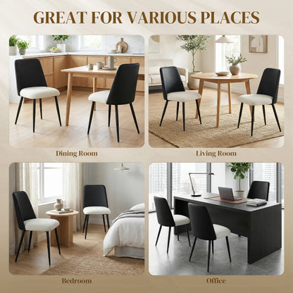 Upholstered Dining Chairs, Set Of 2, Steel Legs, Padded Seat, Black