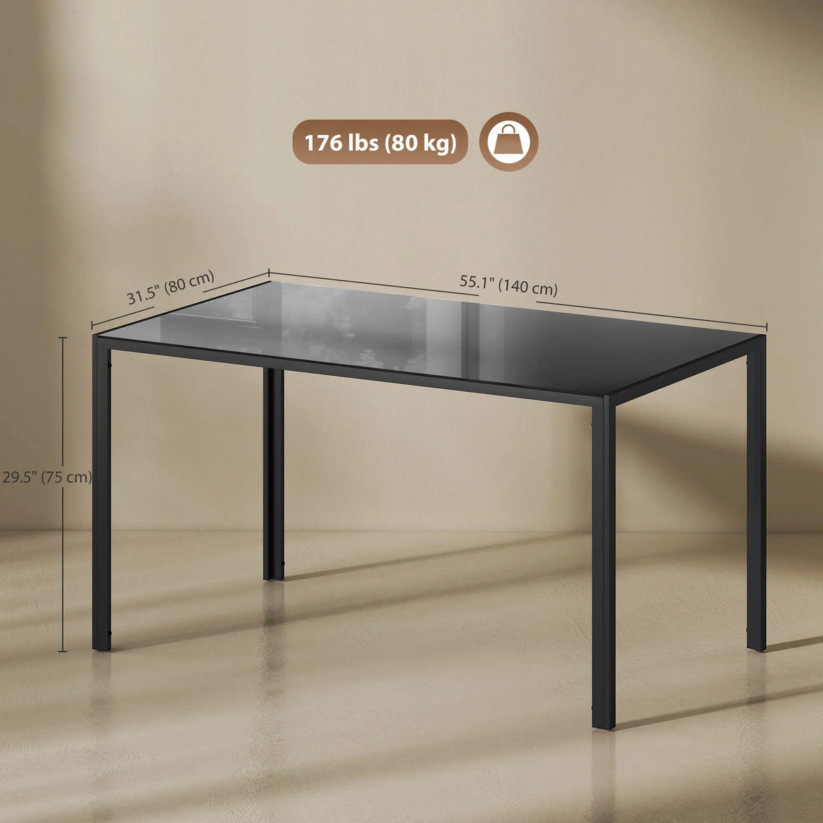 Rectangular Kitchen Table For 4 People, Tempered Glass Tabletop, Black Dining Tables at Gallery Canada