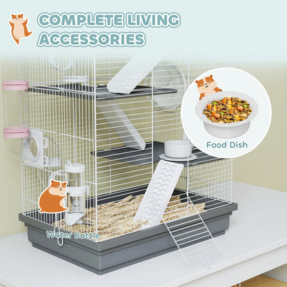 4-Level Large Hamster Cage, DIY Tubes, Water Bottle, Food Dish, Hut, Exercise Wheels, Grey Hamster Cages at Gallery Canada