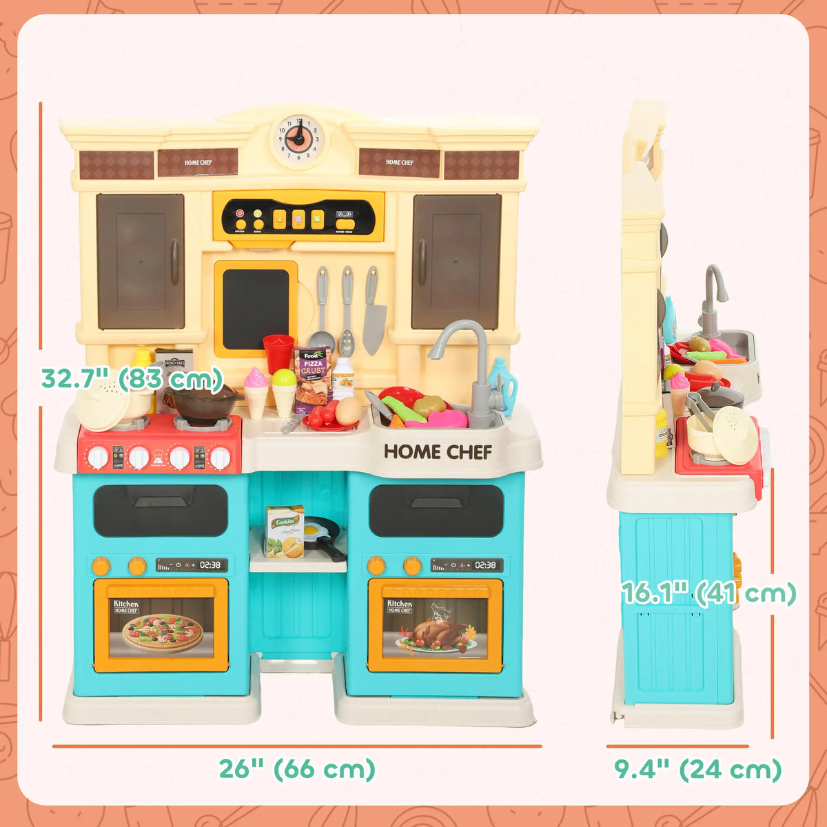 Kids Kitchen Playset with Lights, Sounds, Sink, Stove, Clock, Green Play Kitchen at Gallery Canada