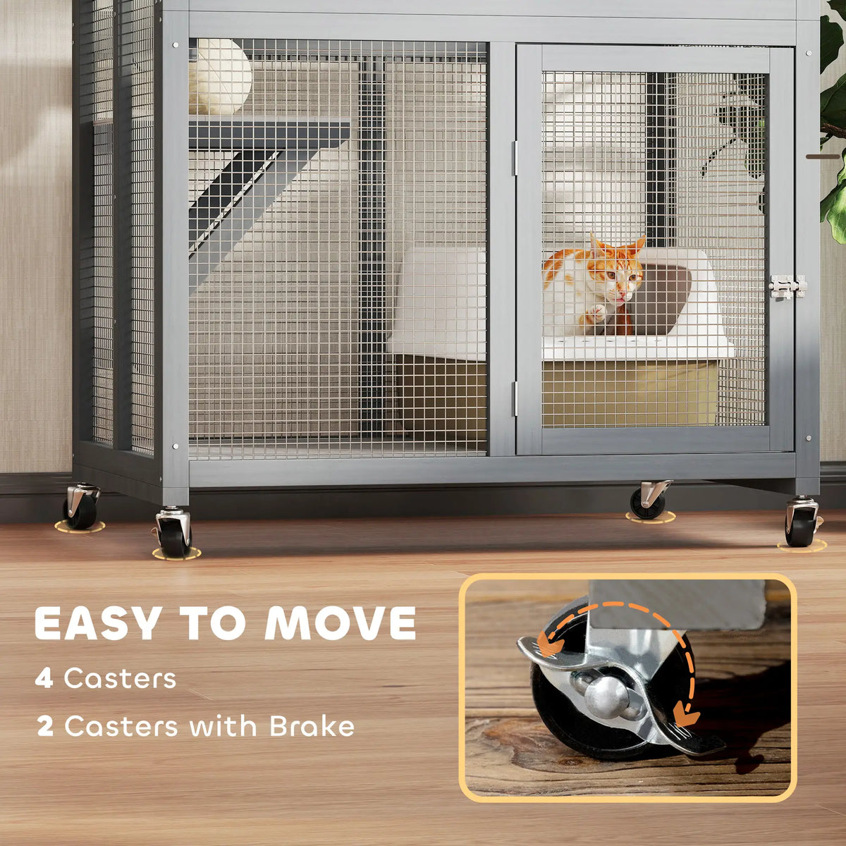 74" Wooden Outdoor Cat House, Weatherproof, Wheeled, Light Grey Outdoor Cat Enclosures at Gallery Canada
