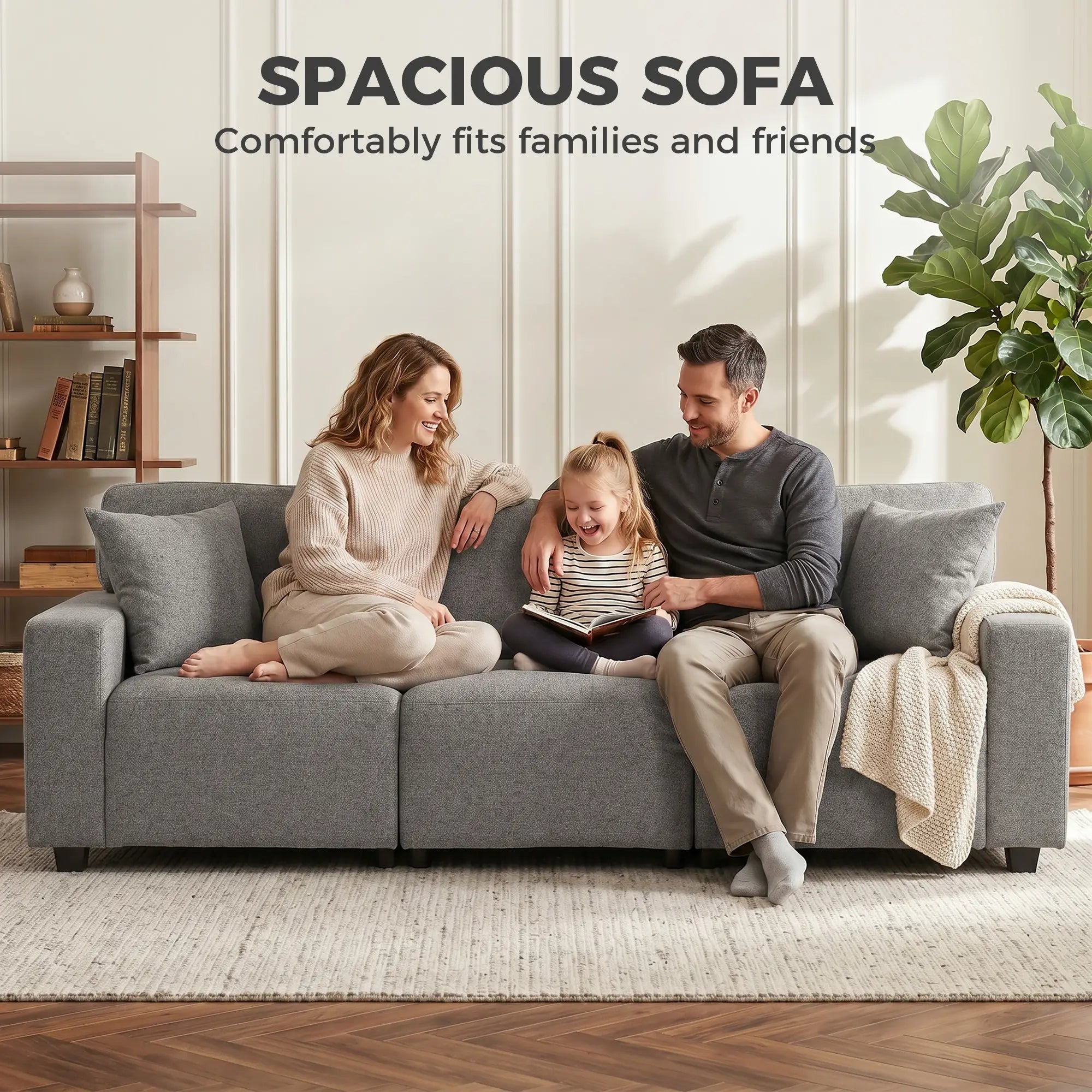 3-Seater Sofa With Storage Pockets, Grey 3-Seater Sofas at Gallery Canada