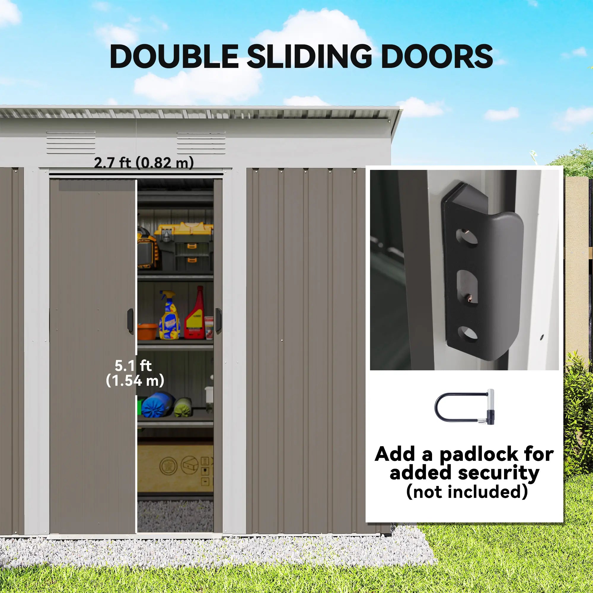 7' x 3.6' Outdoor Storage Shed, Metal Garden Tool Organizer, Light Grey Sheds at Gallery Canada