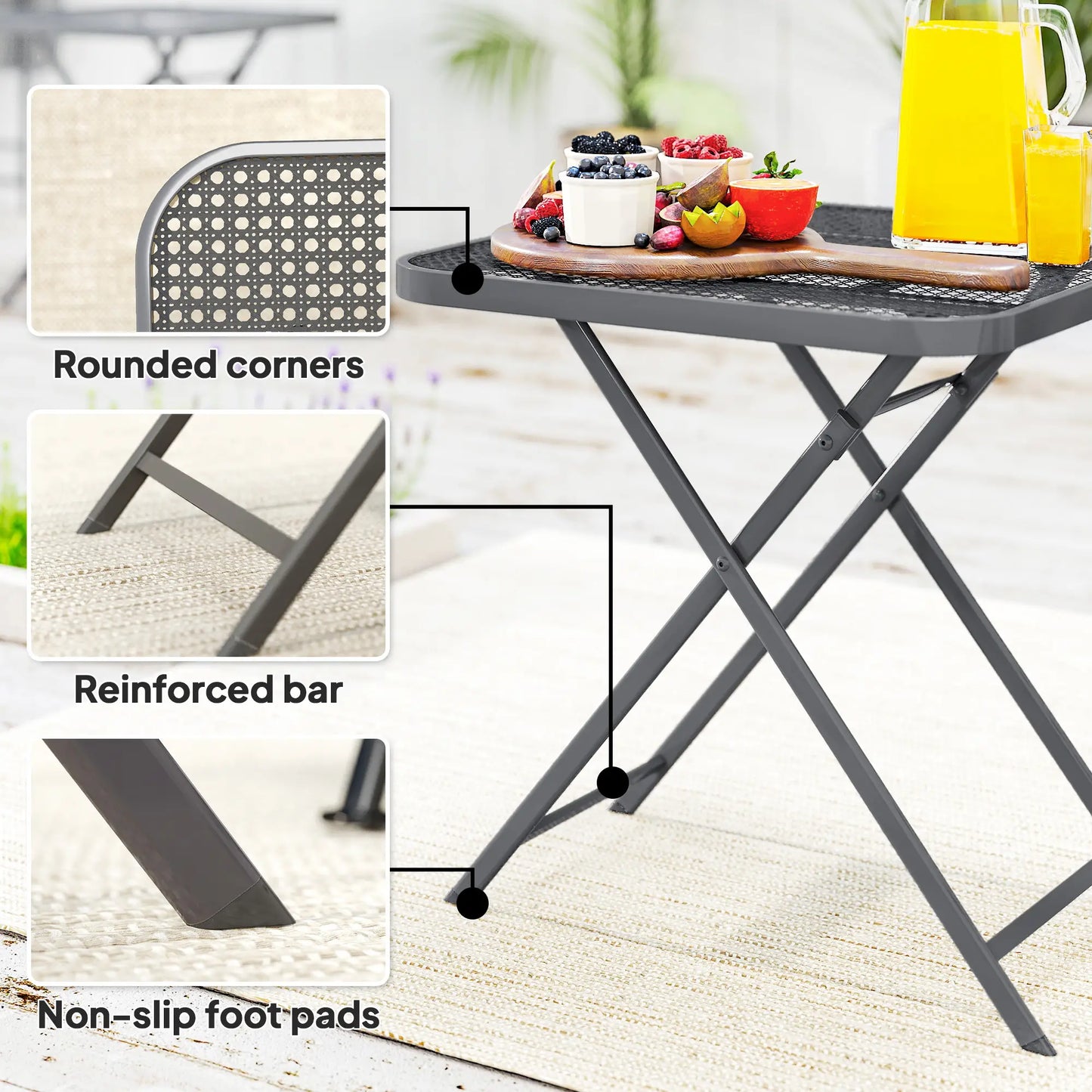 27.5" Square Outdoor Folding Table, Grid Rattan-Like Top, Light Grey Patio Dinning Tables at Gallery Canada