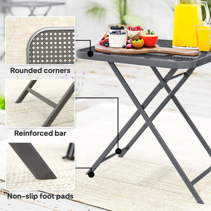 27.5" Square Outdoor Folding Table, Grid Rattan-Like Top, Light Grey Patio Dinning Tables at Gallery Canada