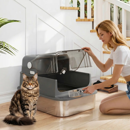 XXL Stainless Steel Cat Litter Tray, Enclosed, High Sides, Black Cat Litter Box Enclosures at Gallery Canada