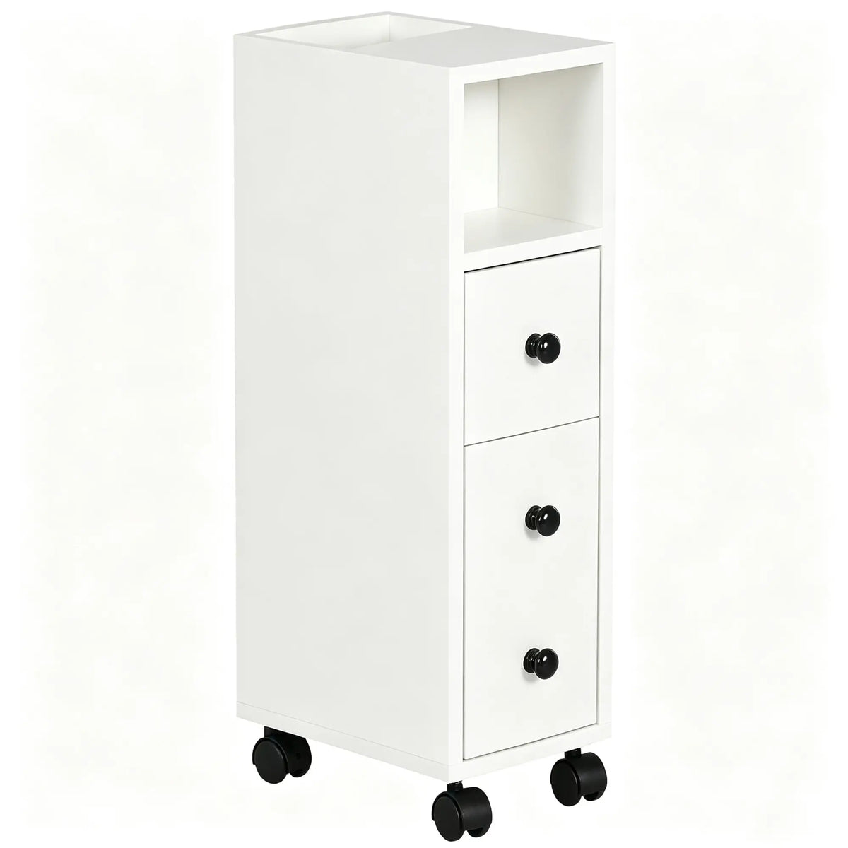 Slim Bathroom Cabinet with Wheels, Door, Drawer, 2 Compartments, White Bathroom Cabinets at Gallery Canada