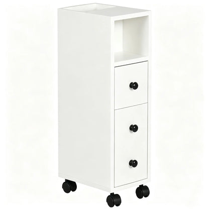 Slim Bathroom Cabinet with Wheels, Door, Drawer, 2 Compartments, White Bathroom Cabinets at Gallery Canada