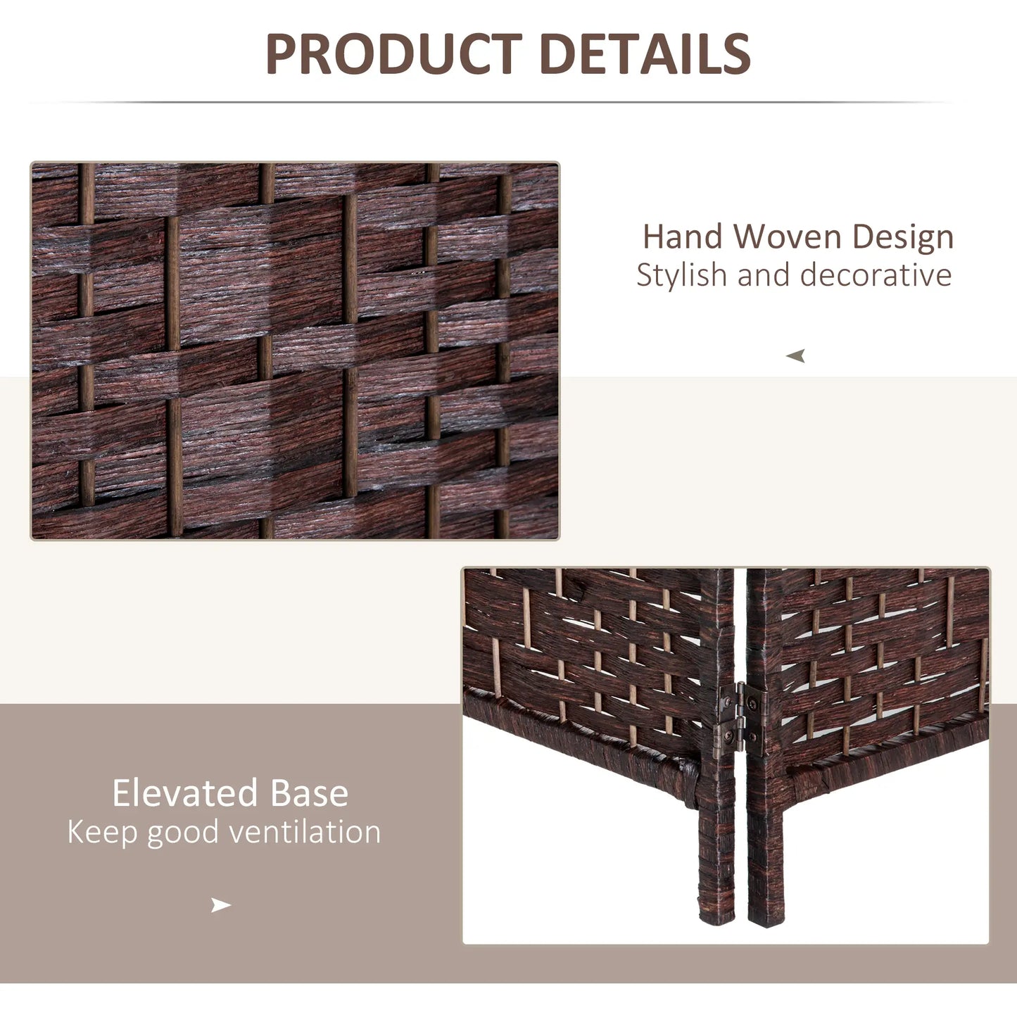 6ft Folding Room Divider, 3 Panel Wooden Frame, Brown Room Dividers at Gallery Canada