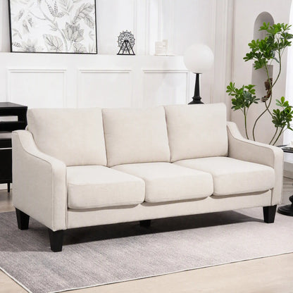 3 Seater Sofa, Modern Linen Couch, Pocket Spring, Thick Padded, Beige 3-Seater Sofas at Gallery Canada
