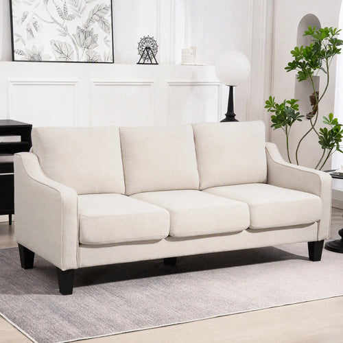 3 Seater Sofa, Modern Linen Couch, Pocket Spring, Thick Padded, Beige