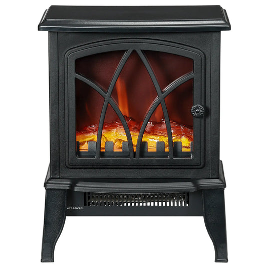 Electric Fireplace Heater, Freestanding Stove, Realistic Flame, Overheat Protection, 750W/1500W, Black Electric Fireplaces Black at Gallery Canada