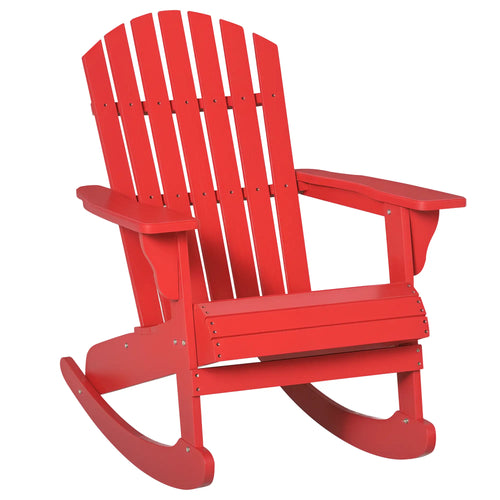 Wooden Adirondack Rocking Chair, Slatted Design, Fanned Back, Rustic, Red