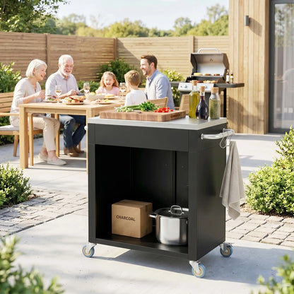 Outdoor BBQ Stand With Stainless Steel Top, Pizza Oven Table, Black Outdoor Grill Carts at Gallery Canada