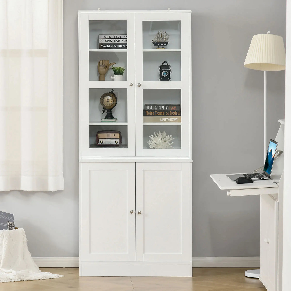 Modern Bookcase Storage Cabinet with Doors, 2 Adjustable Shelves, White White Bookshelves at Gallery Canada