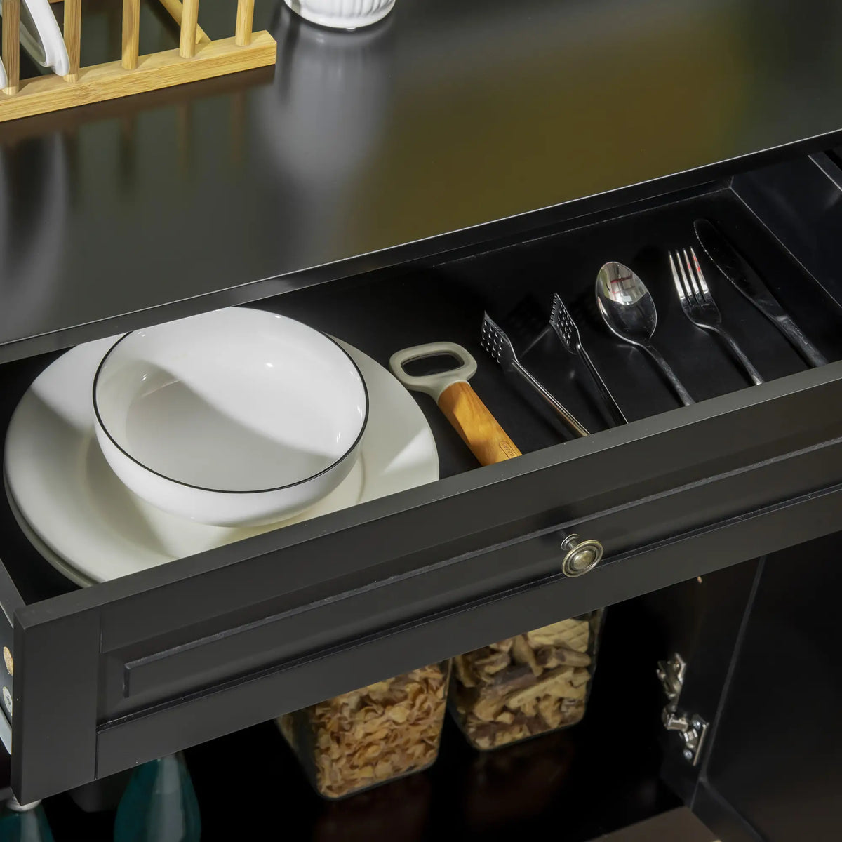 Modern Sideboard Cabinet, 2 Drawers, Adjustable Shelves, Black Bar Cabinets at Gallery Canada