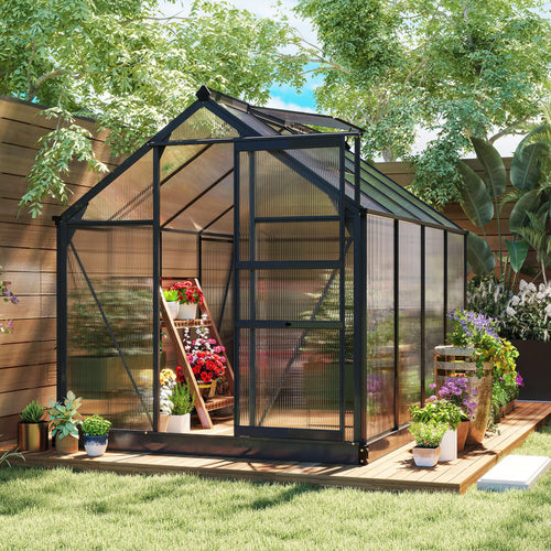 Greenhouse Garden, Outdoor Kit, PC Board Sliding Door, 6.2' x 8.3' x 6.6', Grey