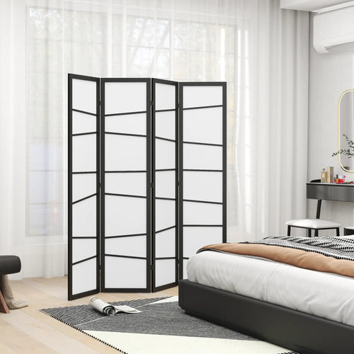 5.6ft Folding Room Divider, 4 Panel Wood Frame, White