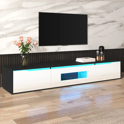 TV Stand With LED Lighting, Mounting Options, 71" L x 12" W x 12" H, Black+White TV Stands at Gallery Canada