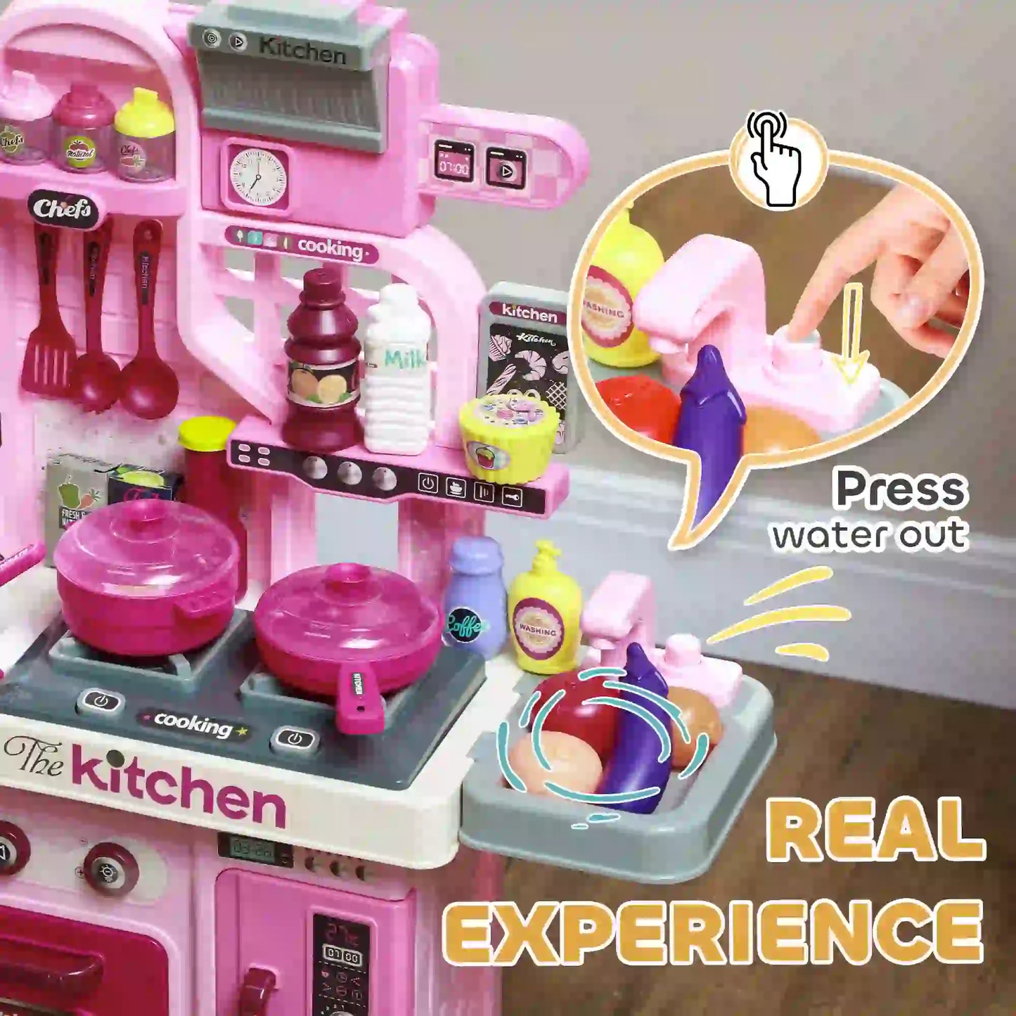 Kids Play Kitchen With 33 Accessories, Lights & Sounds, 3-6 Years Play Kitchen at Gallery Canada