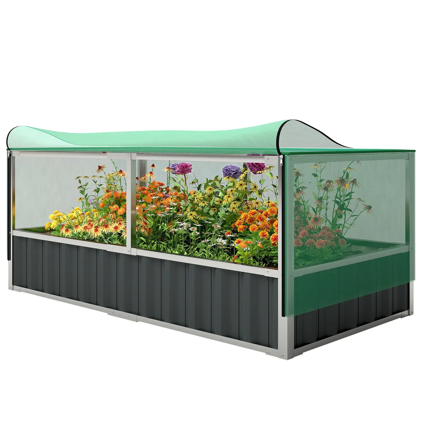 Steel Raised Garden Bed, 5.7 x 3 x 2.3ft, With Cover And Gloves, Dark Grey Galvanized Planter Boxes Green, Dark Grey at Gallery Canada