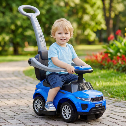 2 in 1 Kid Ride on Push Car Stroller, Sliding Ride on Car with Horn, Music, Light, Secure Bar, Blue Push Cars for Toddlers at Gallery Canada