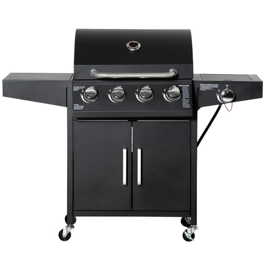 4+1 Burner LP Gas Grill Outdoor BBQ Trolley, Black